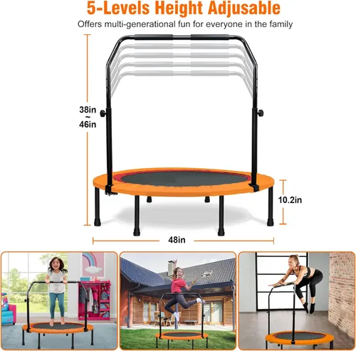 Miniatura 8 de Mini trampolín plegable para adultos y niños de 40 pulgadas con barra de espuma ajustable para entrenamiento en interiores Naranja