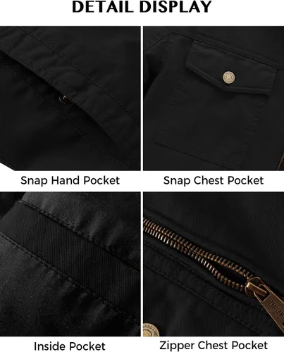 Miniatura 6 de WenVen Chaqueta de solapa militar de algodón de lona casual para hombre