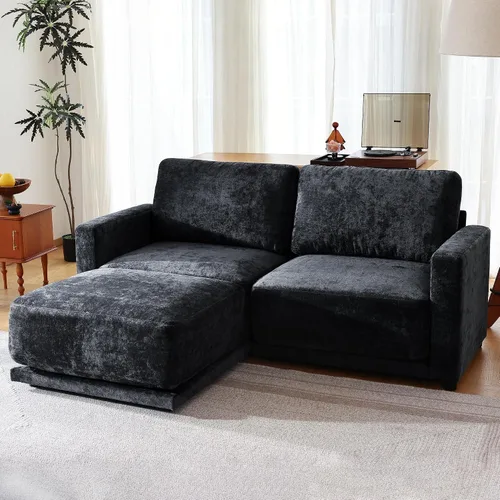 Miniatura 16 de Sofá modular de 79 pulgadas para sala de estar pequeña, sofá moderno en forma de L con otomana, juego de sofá de felpilla de 3 piezas para muebles