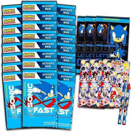 Sonic The Hedgehog Juego de recuerdos de fiesta de cumpleaños de Sonic - Paquete con 24 paquetes de juegos | Mini libros para colorear, calcomanías