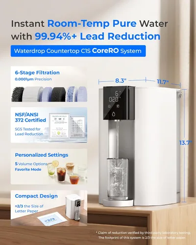 Miniatura 2 de Waterdrop CoreRO - Sistema de ósmosis inversa para encimera, certificado NSF/ANSI 58 y 372, 6 etapas, filtro de agua de ósmosis inversa portátil