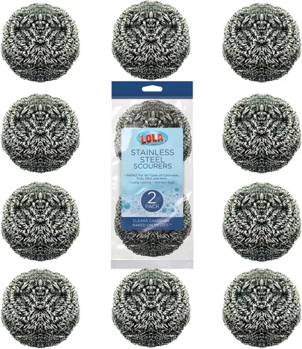 Miniatura 11 de LOLA - Estropajo de lana de acero inoxidable, tamaño jumbo, 1.23 oz, de LOLA, alambre plano rizado, limpia los desastres en utensilios de cocina, 1