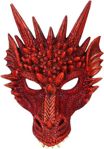 Himine - Máscara de cosplay de cabeza de dragón para festival, fiesta y Halloween Rojo