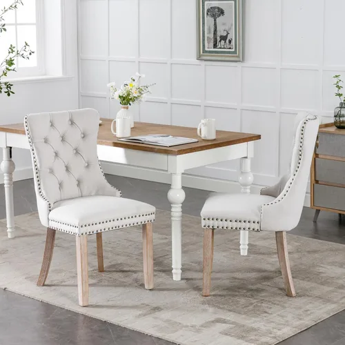 Miniatura 118 de Juego de 2 sillas de comedor de terciopelo tapizadas con ribete de cabeza de clavo y patas doradas chapadas en acero inoxidable para cocina