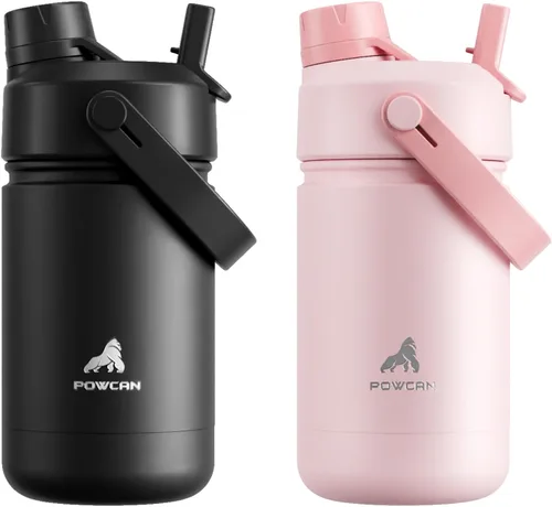Miniatura 32 de POWCAN - Botella de agua con aislamiento de 18 onzas, con tapa de boquilla y pajilla 2 en 1, fría 24 horas, a prueba de fugas, apta para portavasos