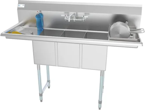 Miniatura 11 de KoolMore - SC101410-12B3 Fregadero de cocina comercial de acero inoxidable NSF de 3 compartimentos con escurraderos derecho e izquierdo