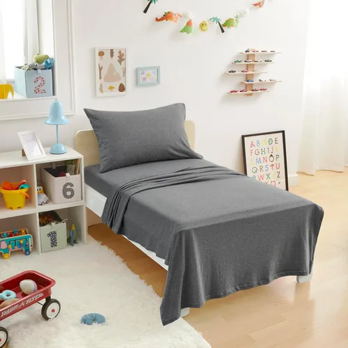 Miniatura 31 de Amazon Basics Cotton Jersey - Juego de sábanas de 4 piezas, tamaño King, color azul cambray, sólido Chambray