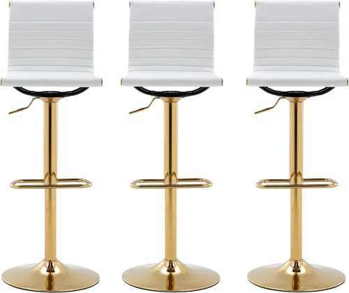 Miniatura 11 de Taburete de bar blanco de piel sintética ajustable en altura de mostrador con respaldo para isla de cocina, barra de desayuno