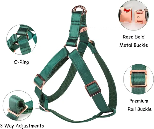 Miniatura 2 de Lionet Paws Arnés para perro, arnés de nailon de seda ajustable sin tirones con hebilla de metal para perros pequeños, fácil caminar, verde oscuro