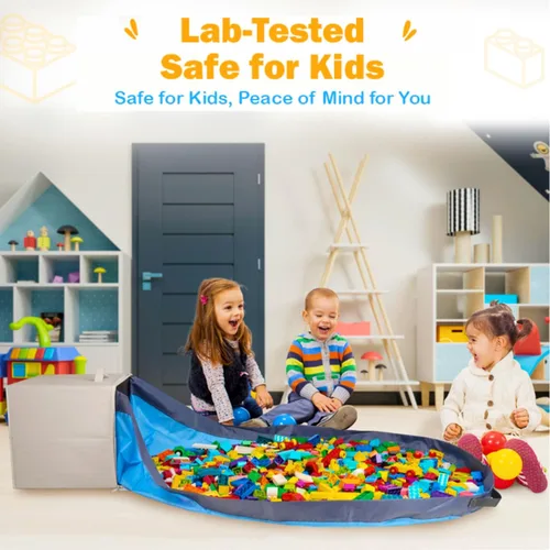 Miniatura 3 de SAM AND MABEL Organizador de almacenamiento de juguetes con tapete de juego para niños, 13 x 13 x 13 pulgadas, apilable y plegable, caja Bambú Crema