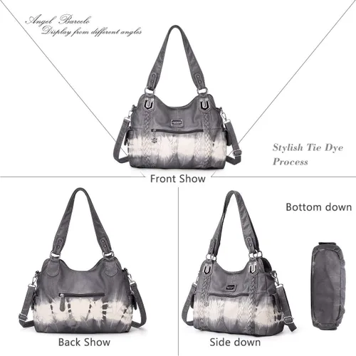 Miniatura 144 de Angel Barcelo - Bolsa de hombro amplia para mujer, diseño Hobo, cuero lavado
