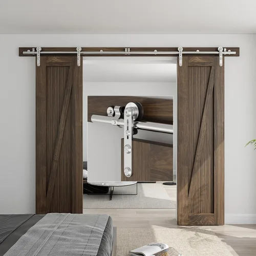 Miniatura 10 de CCJH Kit de herrajes para puertas correderas de acero inoxidable de 5.5 pies, kit de puerta de granero de madera resistente y suave, apto