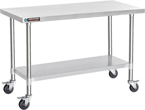 Miniatura 66 de DuraSteel Carrito de acero inoxidable NSF de 30 x 72 pulgadas, mesa de preparación de alimentos resistente con estante inferior, isla de cocina