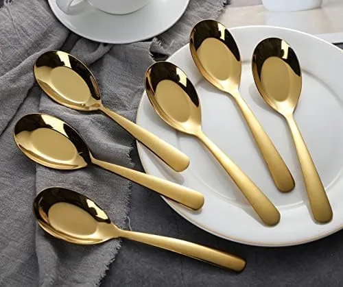 Miniatura 6 de Cucharas de sopa de acero inoxidable, juego de 6 cucharas de sopa de peso pesado, cucharas de sopa chinas, cucharas de ramen pulidas con espejo
