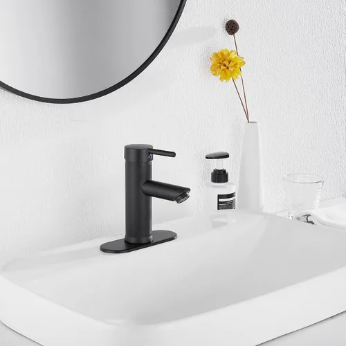 Miniatura 9 de Grifo de lavabo de baño negro con una sola manija 1 agujero a juego con desagüe emergente baño Vantity grifo lavabo negro mate