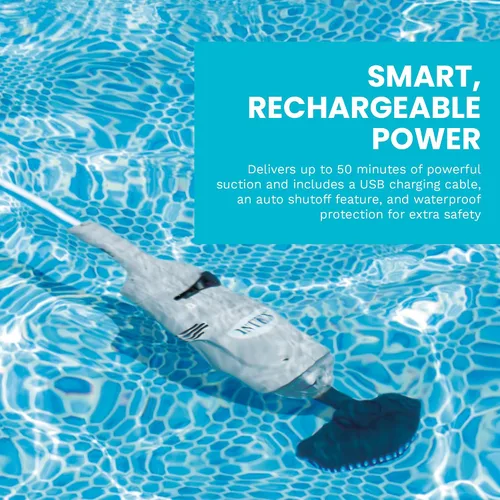 Miniatura 4 de Intex Aspiradora de piscina portátil recargable con mango telescópico de 94 pulgadas y 2 cabezas de cepillo intercambiables para piscinas