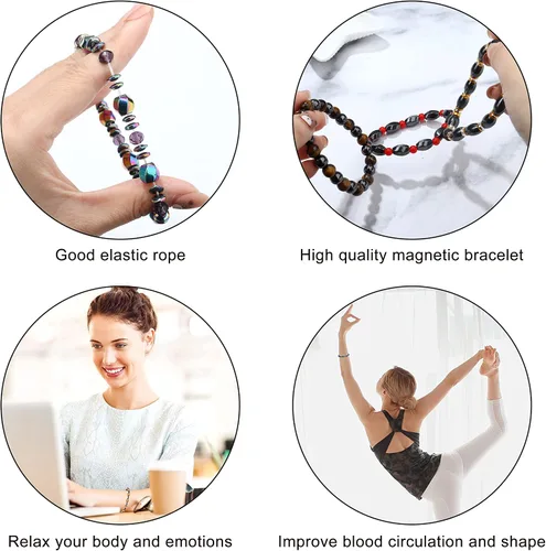 Miniatura 2 de THUNARAZ Juego de 12 pulseras magnéticas de hematita para hombres y mujeres, pulsera de piedra de ojo de tigre, regalo de alivio de Stree