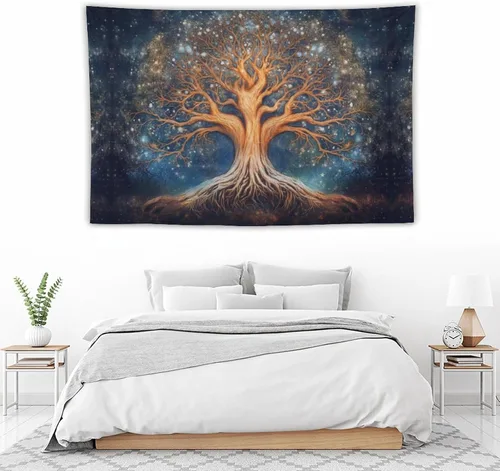 Miniatura 3 de Naykow Tapiz de árbol de la vida con galaxia, espiritual místico, bohemio, naturaleza, grunge, lindo tapiz de árbol para dormitorio, colgante