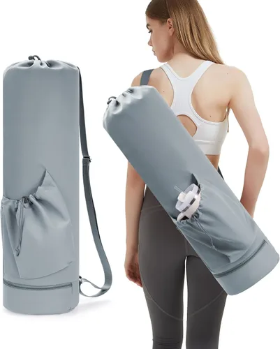 Miniatura 18 de sportsnew Bolsa para esterilla de yoga con bolsillo para botella de agua y bolsillo inferior para artículos mojados, bolsa de transporte para Beige