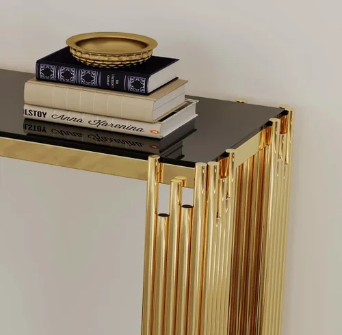 Miniatura 6 de SSLine Mesa consola moderna de lujo, mesa rectangular de cristal para entrada de pasillo, sala de estar, almacenamiento de 2 niveles, diseño