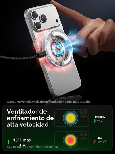 Miniatura 4 de THREEKEY Para cargador MagSafe, paquete de 2 almohadillas de carga rápida Qi2 de 25 W con ventilador de enfriamiento, cargador inalámbrico magnético
