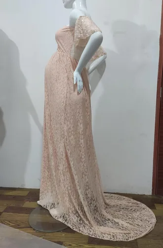 Miniatura 5 de ZIUMUDY Fotografía Vestido de maternidad fuera del hombro Encaje Baby Shower Vestido de novia embarazada