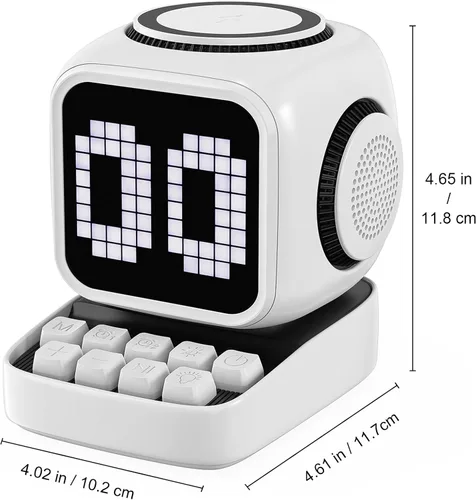 Miniatura 8 de Altavoz Bluetooth con pantalla LED clásica de 11 x 11 píxeles, altavoces de escritorio compatibles con carga inalámbrica para iPhone