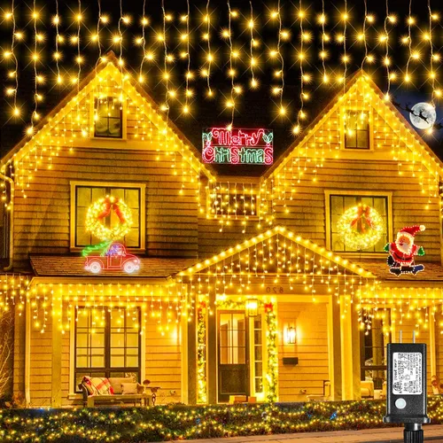 Miniatura 17 de Luces de carámbano para exteriores, 16.5 pies, 200 luces LED de Navidad para exteriores, impermeables, 8 modos de enchufe, cortina de luz conectable