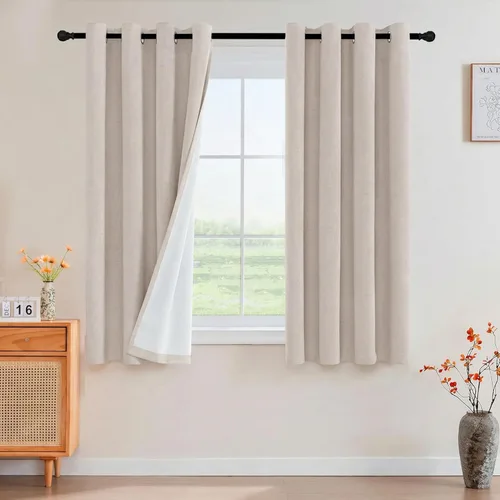 Miniatura 18 de Primitive - Cortinas opacas 100 % de lino texturizado natural para dormitorio, sala de estar, cortinas para ahorra energía, tela de arpillera