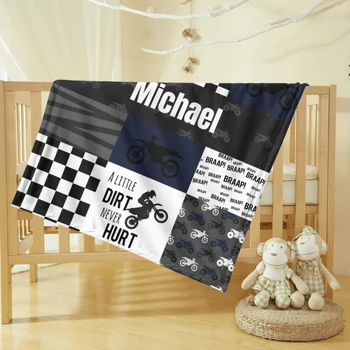Miniatura 4 de Mantas personalizadas de motocross Minky para bebé con nombre, mantas personalizadas con diseño de retazos para niños y niños, regalos de registro