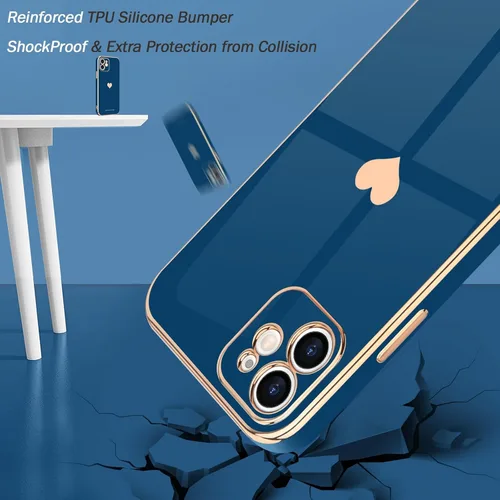 Miniatura 5 de Teageo Funda compatible con iPhone 11 para mujeres y niñas, lindo diseño de corazón de amor, lujoso brillante plateado, cubierta trasera suave, Azul