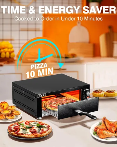Miniatura 4 de PYY Horno eléctrico para pizza de 12 pulgadas, para encimera, para interiores, máquina para hacer pizza comercial para el hogar con temporizador