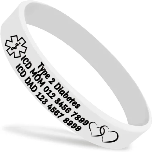 Pulseras de silicona de alerta médica personalizadas, pulseras de identificación médica, pulseras de emergencia deportivas personalizadas para Blanco