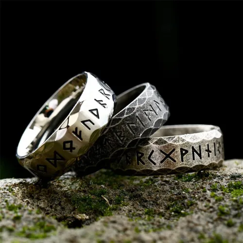 Miniatura 3 de Anillos vikingos de acero inoxidable con runas vikingas nórdicas nórdicas, anillo de boda para hombres y mujeres, regalos de joyería