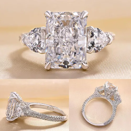 Miniatura 2 de Anillo de promesa de corte radiante para mujer, anillos de compromiso para ella, anillo de plata chapada en oro blanco de 18 quilates