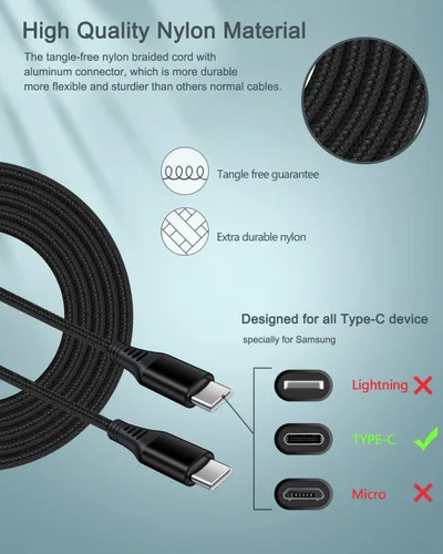 Miniatura 3 de Cable USB tipo C para iPhone 17e 17 para Apple iPhone 16e/16/15 Plus/17 Pro Max, cable de carga rápida de 6 pies de Android tipo C a C para Samsung