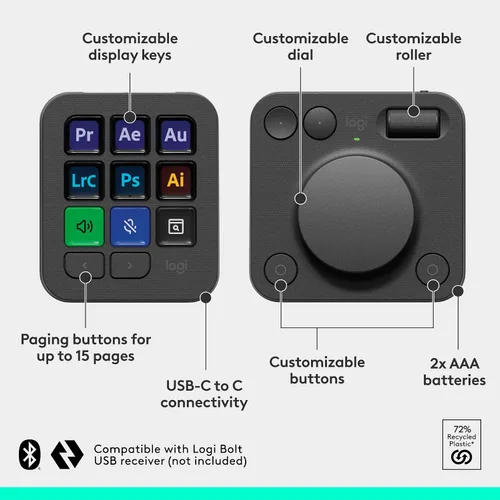 Miniatura 7 de Logitech MX Creative Console, 9 teclas LCD personalizables, accesorios Stream Deck, dial de control para diseño gráfico, Adobe, Zoom, Spotify