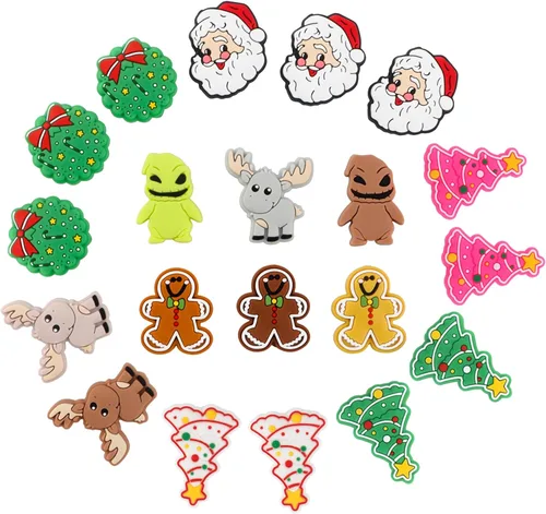 Miniatura 6 de Sunrony 20 cuentas focales de silicona para hacer llaveros, cuentas de silicona focales de personajes navideños a granel para bolígrafos, pulseras