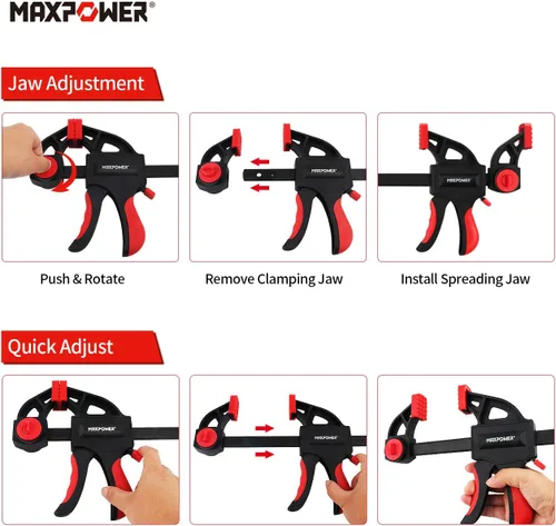 Miniatura 5 de MAXPOWER Abrazadera de barra de 24 pulgadas y esparcidor de 31 pulgadas para carpintería, juego de abrazaderas de madera de liberación rápida
