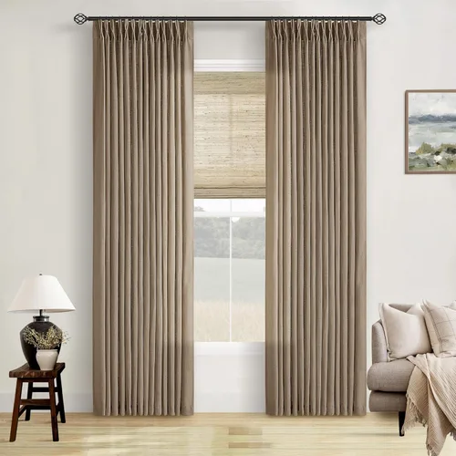 Miniatura 156 de Cortinas de lino natural con pliegues fruncidos de 120 pulgadas de largo para sala de estar, cortinas plisadas con ganchos y lengüeta trasera