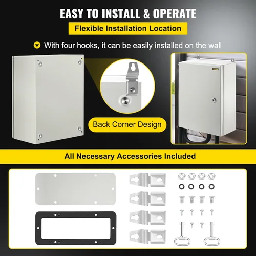 Miniatura 6 de VEVOR Caja de Gabinete Eléctrico, 16'' ×12'' ×6'', Caja de Conexiones con Bisagras de Acero al Carbono, IP66 Impermeable y a Prueba de Polvo, Caja