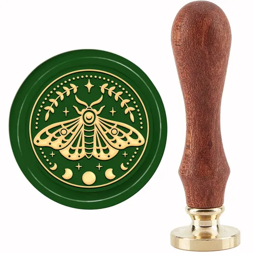 Miniatura 12 de CRASPIRE Sello de cera de huella – Oso, luna de bosque de 1.181 in, cabeza de latón extraíble retro vintage con mango de madera para invitaciones