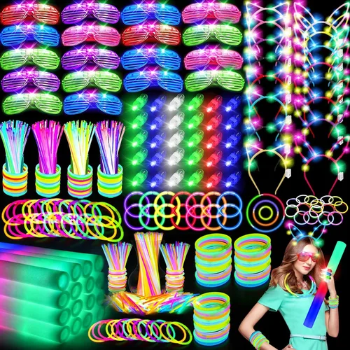 OLUPP 282 piezas de suministros de fiesta que brillan en la oscuridad, 18 varillas de espuma, 18 lentes LED, 200 varillas brillantes, 30 luces de