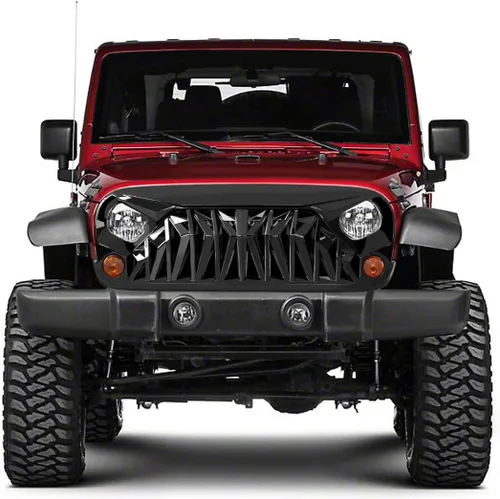Miniatura 5 de JK Parrilla frontal de tiburón negro brillante compatible con Jeep Wrangler Rubicon Sahara Sport 2007-2018, ABS