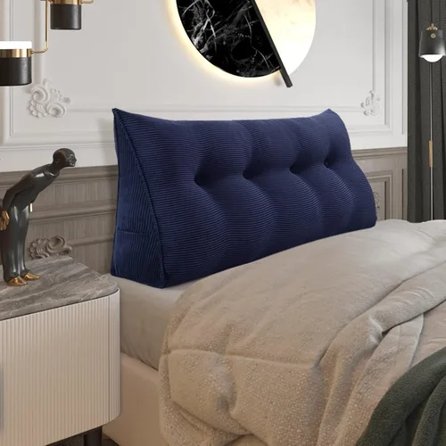 Miniatura 67 de Almohada de cabecera gruesa totalmente rellena individual XL, cabecero acolchado de dormitorio, soporte suave y firme, cojín grande triangular, Azul