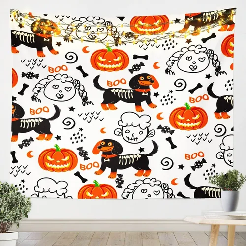Miniatura 39 de Feelyou Halloween Wall Art for Bedroom Living Room Cartoon Ghost Tapestry Decoration for Kids Boys Girls Red Tapestry Wall Hanging Ghost Festival