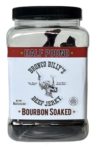 Miniatura 2 de Bronco Billy's Beef Jerky Tarro empapado de Boubon de 8 oz