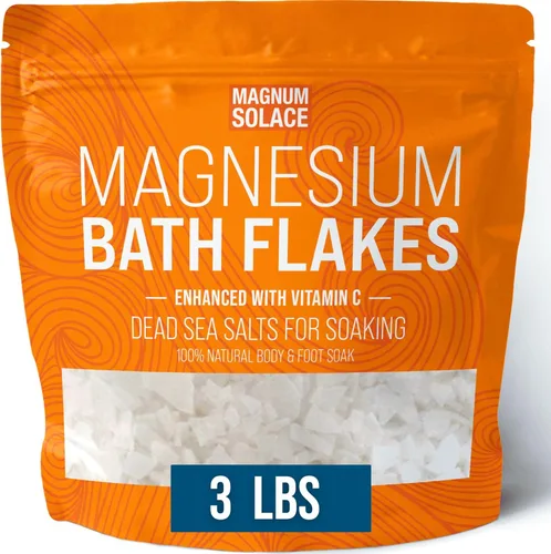 Copos de magnesio para baño – Copos de cloruro de magnesio – Sales del Mar Muerto para remojar – Mejorado con cristales de vitamina C, 3.0 libras
