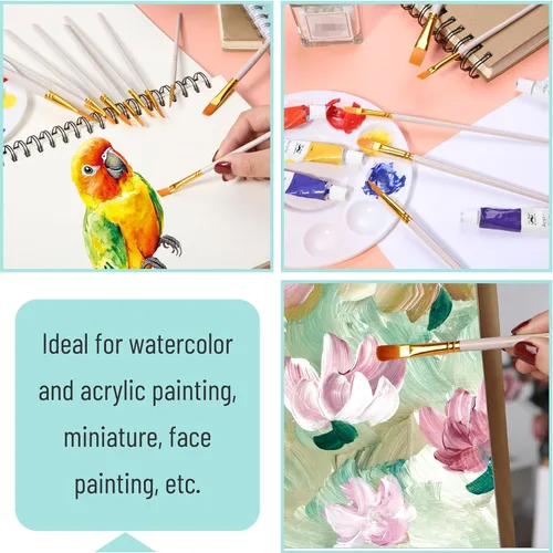 Miniatura 7 de Mr. Pen - Pinceles de artista para pintura acrílica, 10 piezas, mango ergonómico de madera beige, cerdas sintéticas en diferentes tamaños y formas