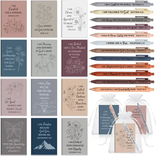 Miniatura 32 de Mooliwe Conjunto de Regalo de Afirmación Positiva de 24 Juegos/48 Piezas, Cuadernos de Gratitud con Bolígrafos, Bolsas Pequeñas, Blocs de Notas